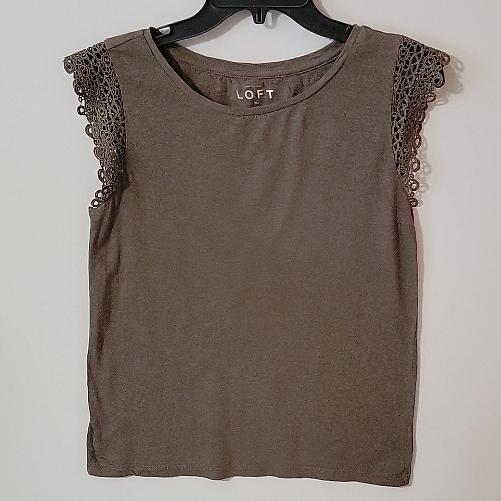 LOFT Olive Green Lace Sleeve Women's Top, Size S